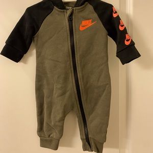 Olive Green Nike zip up hooded one piece infant 3m